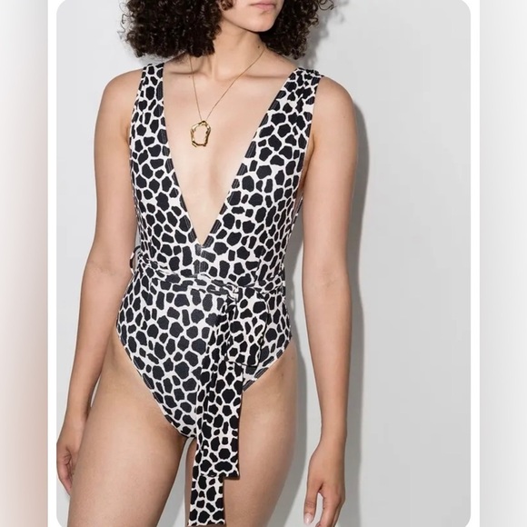 Alexandra Miro Ally Plunge Belted One Piece Swimsuit Black Size S